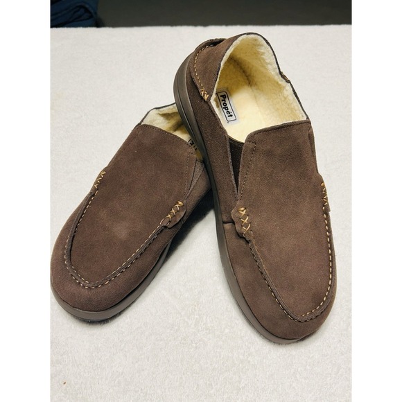 Men's Propet Edsel Brown Suede Faux Shearling Comfort Slip On Size 12 4E NWOB